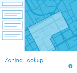 Picture of four rectangles, three with horizontal lines inside them and Zoning Lookup text.